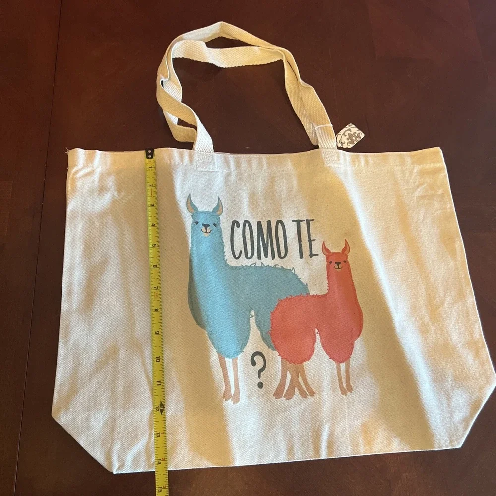 Llama Tote Bag Natural Canvas Como Te Question Graphic Shopper Eco Friendly